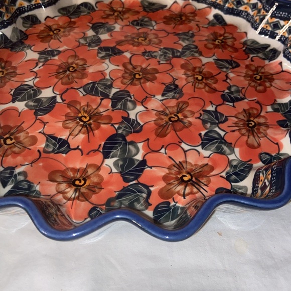 13” Unikat Polish Pottery Fluted Pie Plate handmade Doreta Furkas - Picture 3 of 11